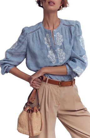 Boden Interest Embroidered Trim Chambray Top at Nordstrom, Size 0