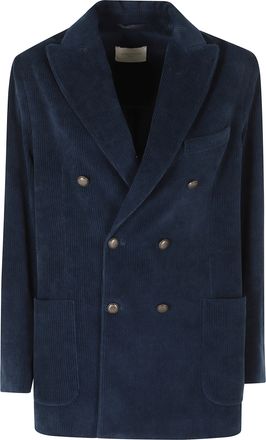 Circolo 1901 Blue Double-Breasted Corduroy Cotton-Blend Blazer