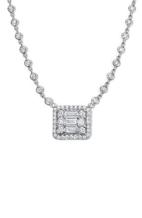 Mindi Mond Clarity&sup3; All Diamond Halo Cube 18K White Gold Pendant Necklace at Nordstrom, Size 17 In