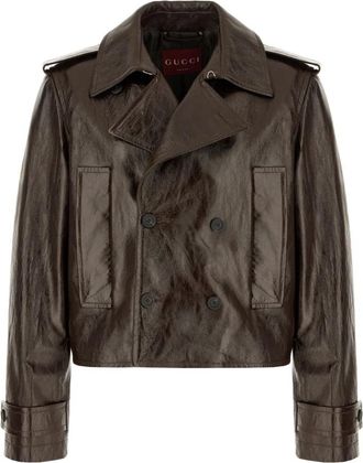 Gucci Leren jas - Heren - Leren en Su&egrave;de Jassen - Bruin - L - Leer - Jassen