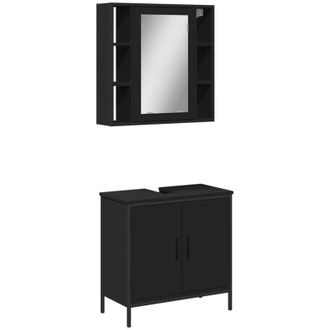 vidaXL Juego De Muebles De Ba&ntilde;o 2 Pzas Madera Contrachapada Negro Vidaxl