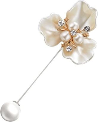 Generic Simple Pearl Brooches Pins Long Needle Pin Flower Brooches Corsage for Women Shawl Shirt Collar Dress Wedding Jewlery Practical and Attractive Multico