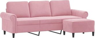 vidaXL Vidaxl - Sof&aacute; De 3 Plazas Con Taburete De Terciopelo Rosa180 Cm