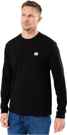 Calvin Klein Mens Waffle Badge Long Sleeve Top with Round Neck, Black (Black), XXL
