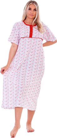 Generic Ladies Thermal Nightdress Nightwear Winter Floral Short Sleeve Buttons Warm, Pink-0139, 3XL