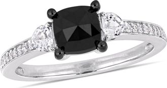 Mimi & Max 1/3ct TGW White Sapphire 1 1/10ct TW Black Diamond Engagement Ring 10k White Gold