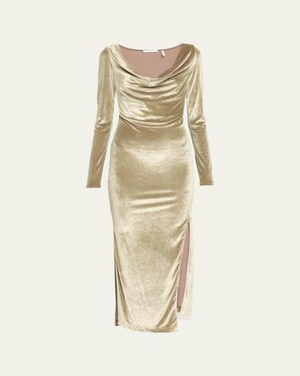 Helmut Lang Draped Cowl-Neck Velvet Maxi Dress