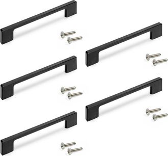 Emuca Emuca - Lote De 5 Tiradores Para Mueble Paiporta, L192mm, Intereje 160mm, Zamak, Pintado Negro