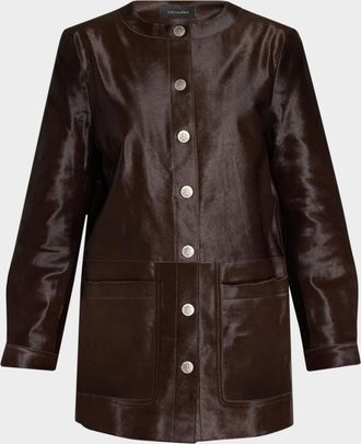 Kobi Halperin Lisa Leather & Calf Hair Button-Front Coat