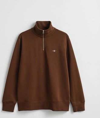 GANT Mens GANT Mens Regular Fit Shield Logo Half Zip Sweatshirt - 229 Mahogany Brown - Size: 42