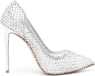 Le Silla Gilda 120mm rhinestone-embellished pumps - women - Crystal/Polyester/Fabric/Calf Leather/Calf Leather/Rubber - 35.5 - Silver
