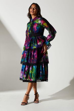 Coast Premium Lace Trim Tiered Skirt Midi Dress