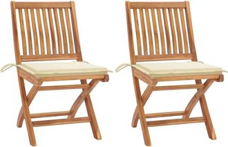 vidaXL Sillas De Jard&iacute;n 2 Unidades Con Cojines Crema Madera De Teca Vidaxl