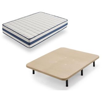 HOGAR 24 Hogar24 - Tz40 - Colchón Viscoelástico + Base Tapizada Con Patas, Medida 135x190 Cm, Nucleo Alta Densidad Transpirable, Lado Verano-invierno Con