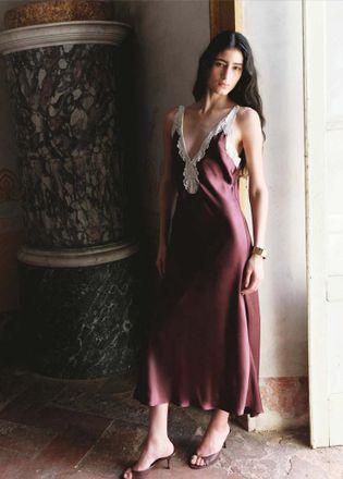 Mango Vestito raso pizzo granato - Donna - XS - MANGO
