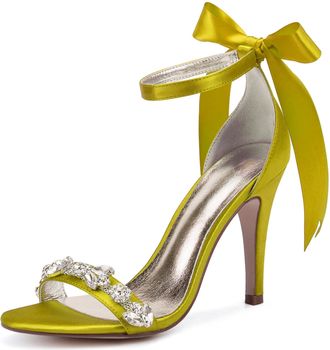 Generic Wedding Bridal Shoes Womens Heels Ankle Strap High Open Toe Sandals Bridal Stiletto Prom Party Dress Shoes 10.5Cm,Yellow,7 UK