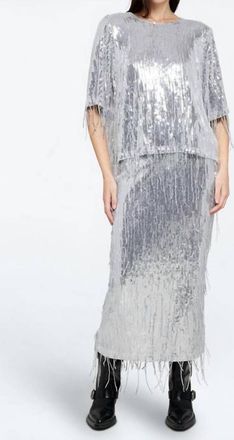 THML Clothing Sequin Fringe Top In Silver