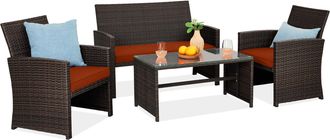 Best Choice Products 4-Piece Outdoor Wicker Patio Conversation Furniture Set w/ Table, Cushions