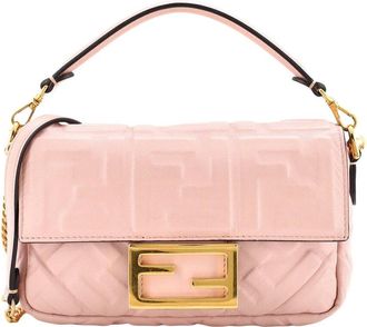 Fendi Fendi Pink Zucca Embossed Leather Baguette Nm Bag Mini (Authentic Pre-Loved)