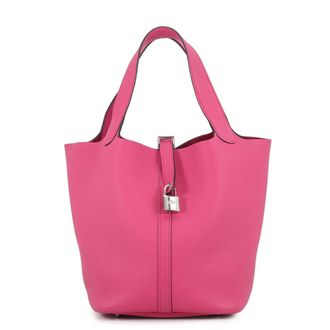 Herm&egrave;s Rose Shocking Taurillon Clemence Leather Handbag Tote Bag (Pre-Owned)