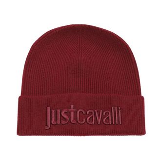 Roberto Cavalli Berretto in maglia a coste con ricamo logo - - Accessories - Uomo - Rosso - ONE SIZE