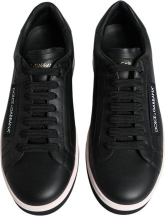 Dolce & Gabbana Black Leather Low Top Men Sneakers Shoes And White