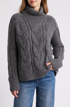 Faherty Frost Cable Stitch Turtleneck Alpaca Blend Sweater in Charcoal at Nordstrom Rack, Size Medium