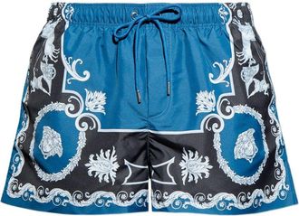 Versace Ornamental Print Swim Shorts With Drawstring Waist