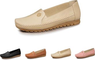 Generic Curvahouse Stylish Orthopedic Leather Shoes Loafers Slip On Stitched Flat-Soled Casual with Flower Non-Slip PU Loafers Shoes All-Day Comfort for Women