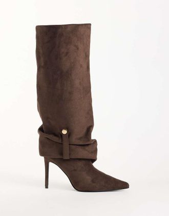 Simmi London Simmi London Serene stivali al ginocchio arricciati con dettagli dorati in suedette marrone