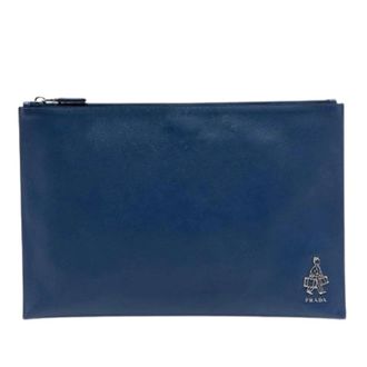 Prada Pre-owned Clutch - Dames - Pre-owned - Blauw - Maat: ONE Size Leer