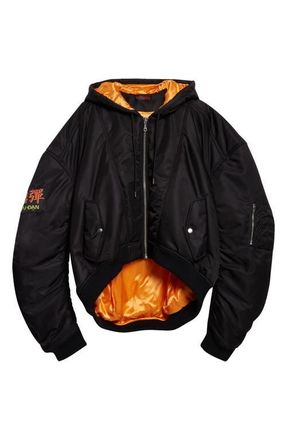 LU&rsquo;U DAN Distorted MA1 Nylon Jacket in Black at Nordstrom, Size X-Large