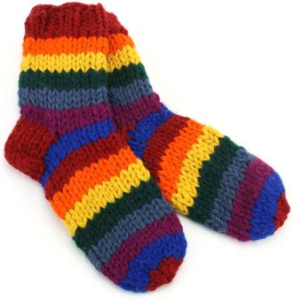 Loud Elephant Hand Knitted Wool Ankle Socks - Stripe Rainbow