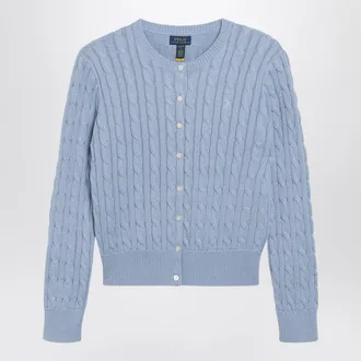 Polo Ralph Lauren Cardigan azzurro a trecce in cotone