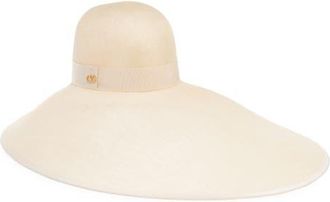 Valentino Garavani Large Brim Abacá Sun Hat in Dqv Biancato/Avorio/Brass at Nordstrom, Size 56