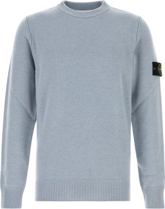 Stone Island Blue Wool-Blend Patch Crewneck Sweater