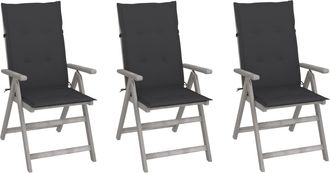 vidaXL Sillas Reclinables De Jard&iacute;n Con Coj&iacute;n 3 Pcs Acacia Masiva