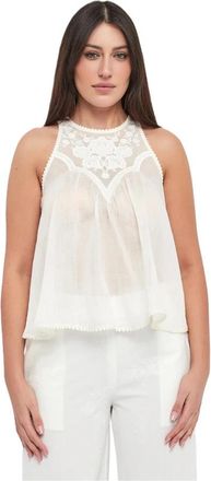 Twinset Geborduurde Korte Top - Dames - Tops zonder mouwen - Wit - S - Tops