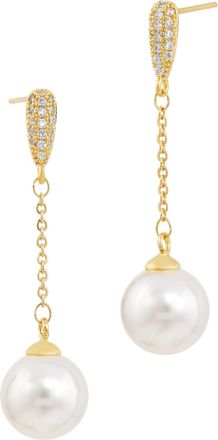 Savvy Cie Jewels GOLD PLATED CZ DROP FAUX PEARLS EARRING