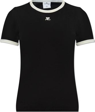 Courr&egrave;ges Signature Contrast T-Shirt - Dames - T-shirts - Zwart - L - Katoen - Tops