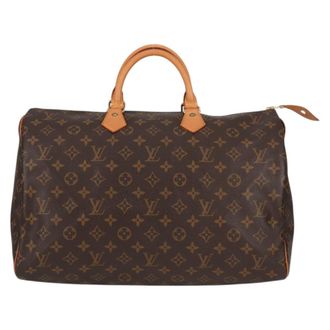 Louis Vuitton Speedy Handbag Monogram Canvas Brown Leather Handbag (Pre-Owned)