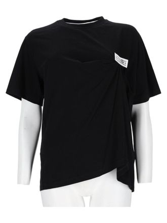 Maison Margiela Black Asymmetrical Draped Cotton Top