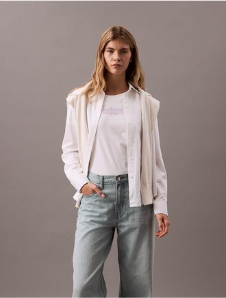 Calvin Klein Jeans Calvin Klein Womens Faded Monogram Logo Graphic Slim Fit T-Shirt - White - XS