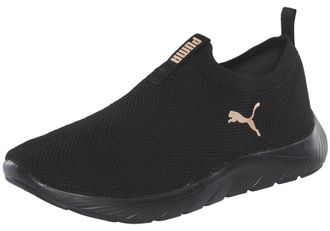 Puma Slip-On Sneaker PUMA SOFTRIDE REMI SLIP-ON KNIT WNS, Gr. 37,5, puma schwarz, puma gold, Textil, Schuhe Slip-On Sneaker, mit SOFTFOAM+ D&auml;mpfung, leicht