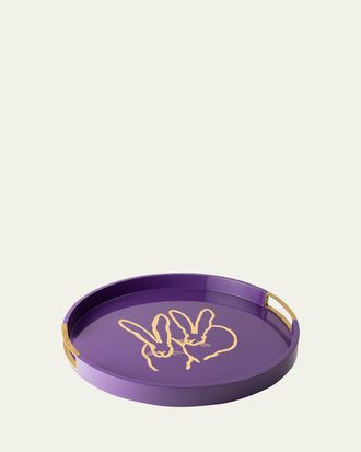 Hunt Slonem Bunny Drinks Lacquer Tray With Brass Handles
