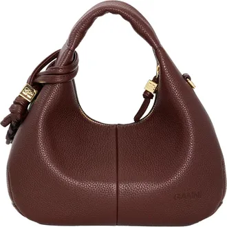 Ganni Womens Mini Hobo Handbag Chicory Coffee Handbags Hand Bags