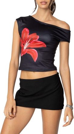Edikted Firelily Floral One-Shoulder Top in Black at Nordstrom, Size X-Small