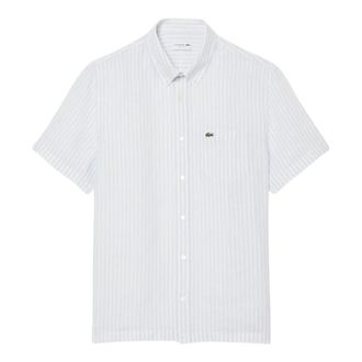 Lacoste Regular Fit Kortmouw Linnen Shirt - Heren - Korte mouwen Overhemden - Blauw - 4XL - Linnen - Overhemden
