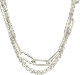 Sterling Forever Silver Emery Paperclip & Curb Chain Layered Necklace