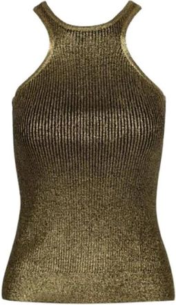 Barbara Bui Metallic Gebreide Tanktop - Dames - Tops zonder mouwen - Groen - L - Katoen - Tops